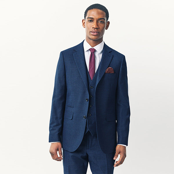 Blue Tailored Fit Textured Wool Suit Jacket