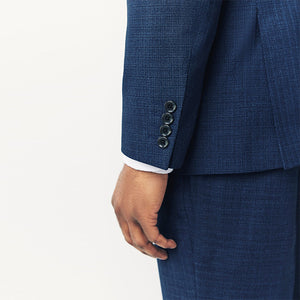 Blue Tailored Fit Textured Wool Suit Jacket