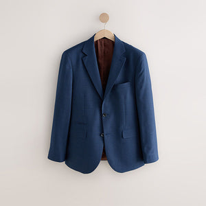 Blue Tailored Fit Textured Wool Suit Jacket