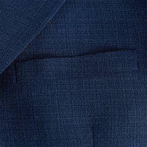 Blue Tailored Fit Textured Wool Suit Jacket