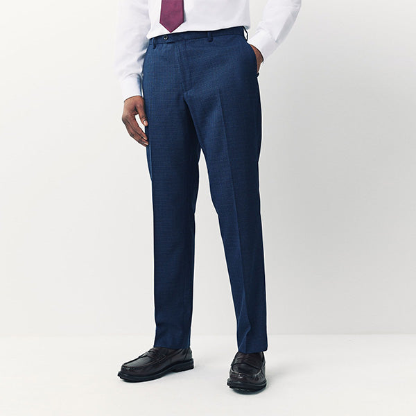 Blue Tailored Fit Textured Wool Suit Trousers