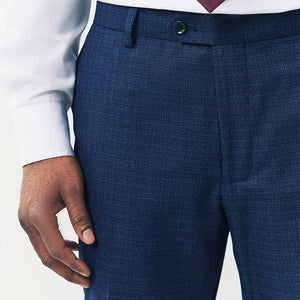 Blue Tailored Fit Textured Wool Suit Trousers