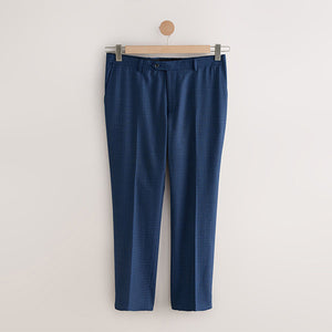 Blue Tailored Fit Textured Wool Suit Trousers