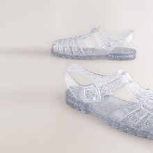 Load image into Gallery viewer, Silver Glitter Jelly Sandals
