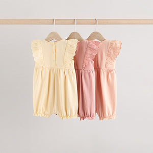 Tonal Pink Broderie 3 Pack Baby Rompers