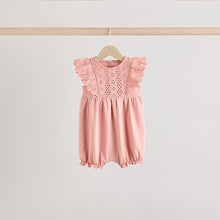 Load image into Gallery viewer, Tonal Pink Broderie 3 Pack Baby Rompers
