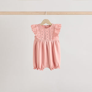 Tonal Pink Broderie 3 Pack Baby Rompers