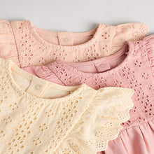 Load image into Gallery viewer, Tonal Pink Broderie 3 Pack Baby Rompers
