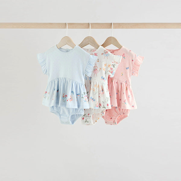 Pink Fairy Mouse 3 Pack Skirted Baby Rompers
