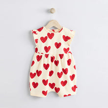 Load image into Gallery viewer, Red Heart Printed Frill Baby Romper
