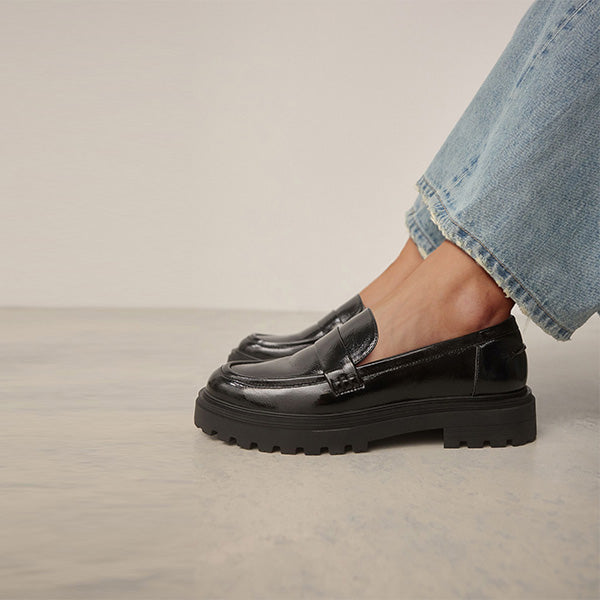 Black Patent Standard/Wide Fit Chunky Loafers