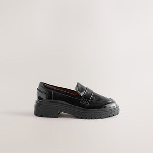 Black Patent Standard/Wide Fit Chunky Loafers
