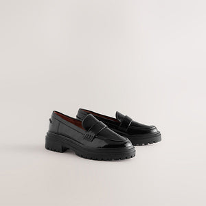 Black Patent Standard/Wide Fit Chunky Loafers