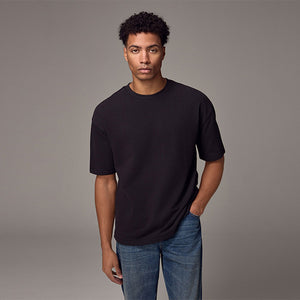 Black Textured Relaxed Heavyweight 100% Cotton T-Shirt