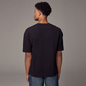 Black Textured Relaxed Heavyweight 100% Cotton T-Shirt