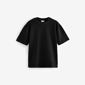 Black Textured Relaxed Heavyweight 100% Cotton T-Shirt