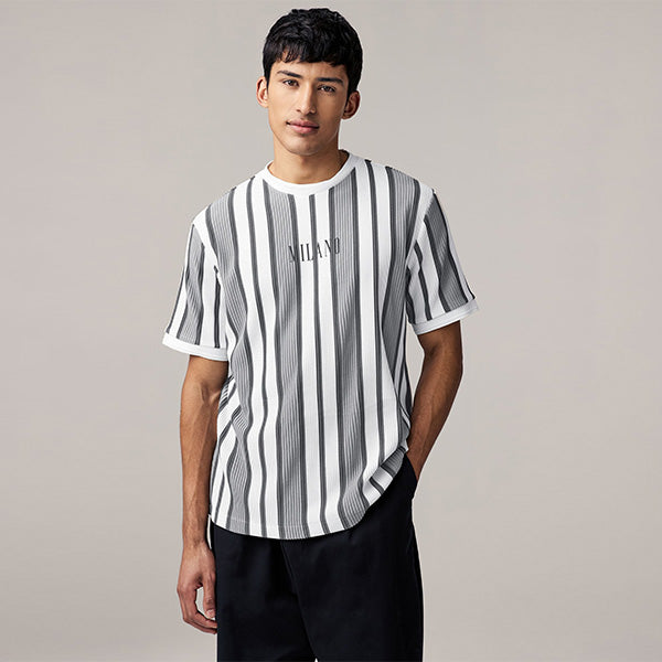 Grey/White Smart Vertical Stripe T-Shirt
