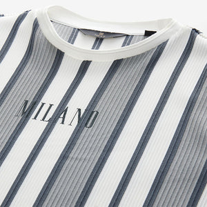 Grey/White Smart Vertical Stripe T-Shirt