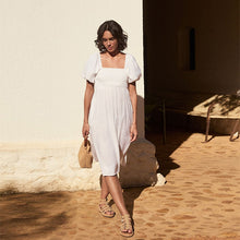 Load image into Gallery viewer, White Puff Sleeve Off Shoulder Midi Dress
