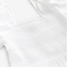 Load image into Gallery viewer, White Puff Sleeve Off Shoulder Midi Dress
