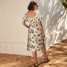 Load image into Gallery viewer, Monochrome Puff Sleeve Off Shoulder Midi Dress
