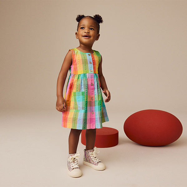 Rainbow Check Sleeveless Pocket Summer Dress (3mths-6yrs)