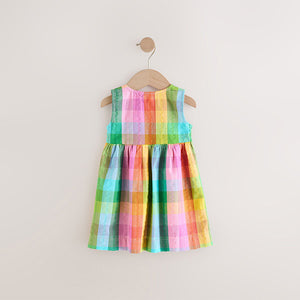 Rainbow Check Sleeveless Pocket Summer Dress (3mths-6yrs)