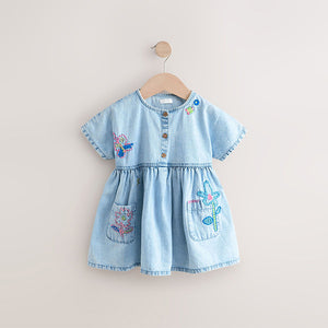 Denim Embroidered Relaxed Summer Dress (3mths-6yrs)