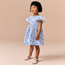 Load image into Gallery viewer, Blue Floral Angel Sleeve Dress (3mths-6yrs)
