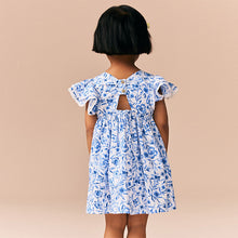 Load image into Gallery viewer, Blue Floral Angel Sleeve Dress (3mths-6yrs)
