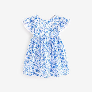 Blue Floral Angel Sleeve Dress (3mths-6yrs)