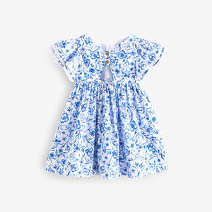 Blue Floral Angel Sleeve Dress (3mths-6yrs)
