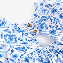 Load image into Gallery viewer, Blue Floral Angel Sleeve Dress (3mths-6yrs)
