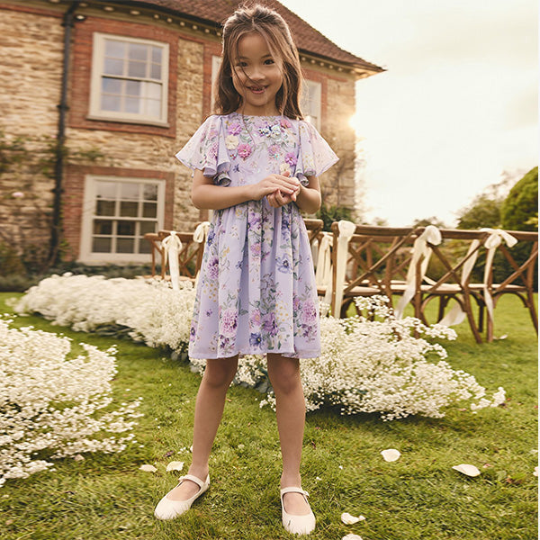 Lilac Purple Angel Sleeve Embellished Dress (3-12yrs)