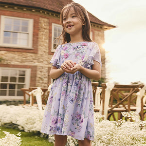Lilac Purple Angel Sleeve Embellished Dress (3-12yrs)