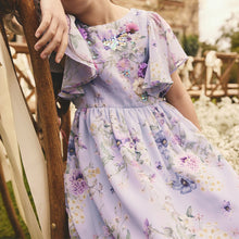 Load image into Gallery viewer, Lilac Purple Angel Sleeve Embellished Dress (3-12yrs)
