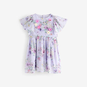 Lilac Purple Angel Sleeve Embellished Dress (3-12yrs)