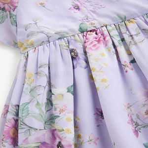 Lilac Purple Angel Sleeve Embellished Dress (3-12yrs)