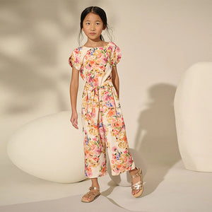 Cream Floral Printed Jumpsuit (3-12yrs)