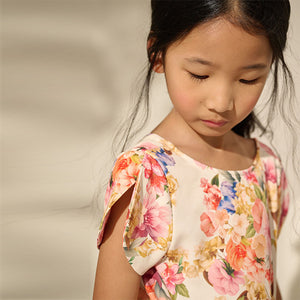 Cream Floral Printed Jumpsuit (3-12yrs)
