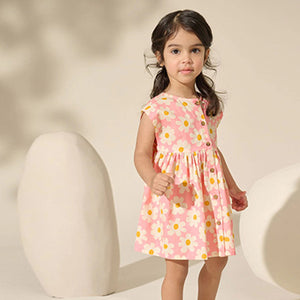Pink Flower Button Through Summer Dress (3mths-6yrs)