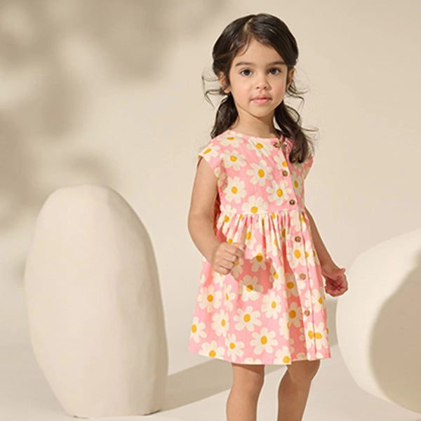 Pink Flower Button Through Summer Dress (3mths-6yrs)