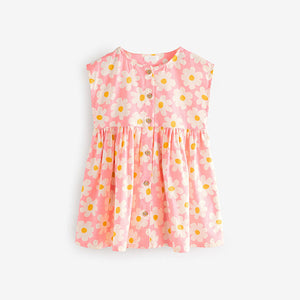 Pink Flower Button Through Summer Dress (3mths-6yrs)