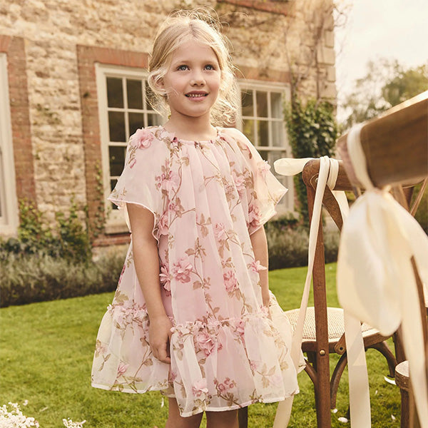 Pink 3D Floral Organza Party Dress (3-12yrs)