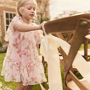 Pink 3D Floral Organza Party Dress (3-12yrs)