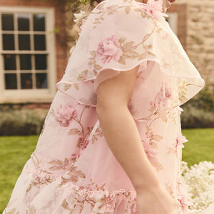 Pink 3D Floral Organza Party Dress (3-12yrs)