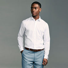 Load image into Gallery viewer, White Slim Fit Double Cuff Easy Care Textured Smart Shirt
