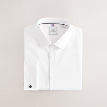 Load image into Gallery viewer, White Slim Fit Double Cuff Easy Care Textured Smart Shirt
