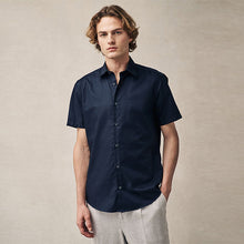 Load image into Gallery viewer, Navy Dobby Regular Fit Short Sleeve Textured Shirt
