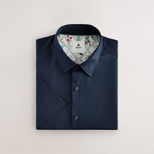 Load image into Gallery viewer, Navy Dobby Regular Fit Short Sleeve Textured Shirt
